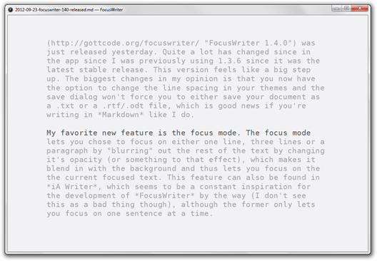 Focus Mode in FocusWriter 1.4.0